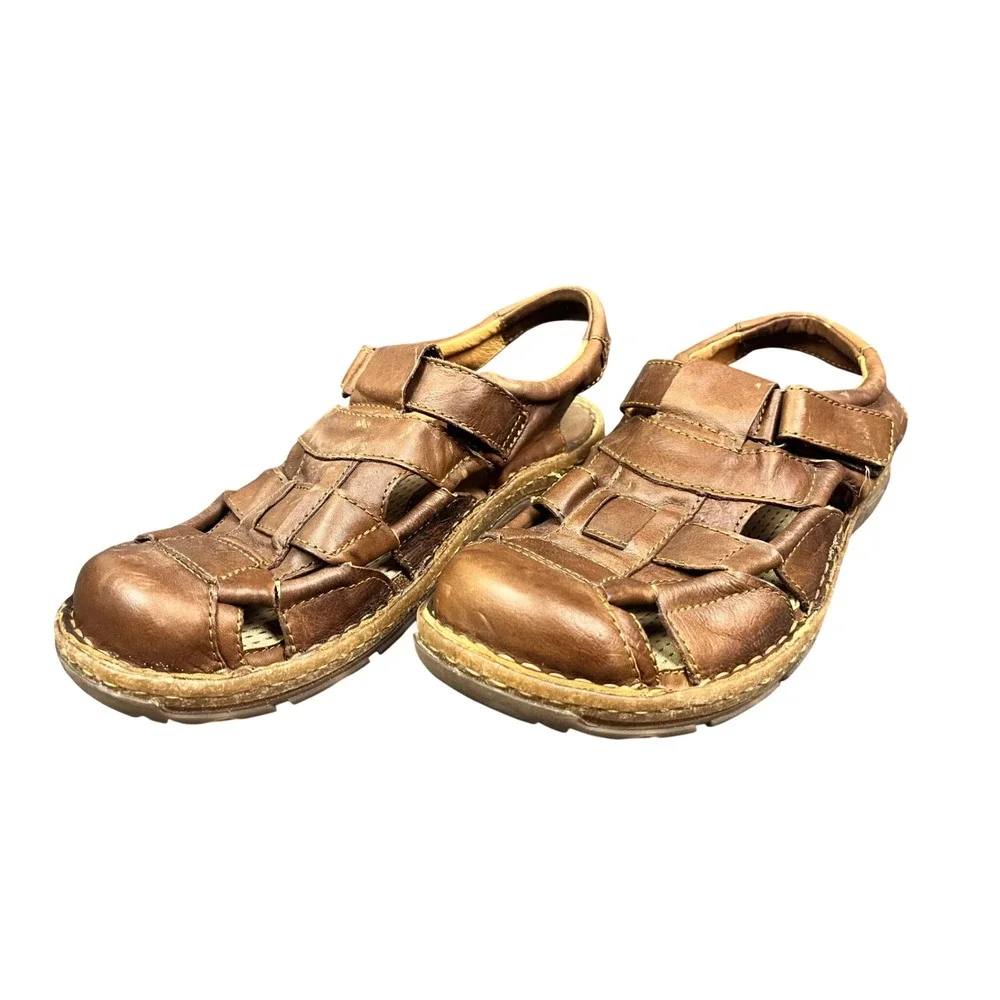 Born Cabot III Mens Brown Leather Fisherman Sandals Caged Closed Toe Size 11/44